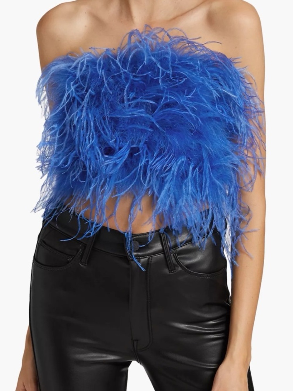 Fashion Nova Blue Feathered Strapless Crop Top